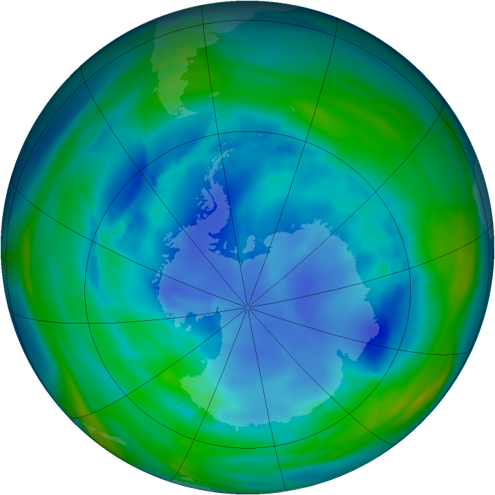 Antarctic ozone map for 09 August 2006